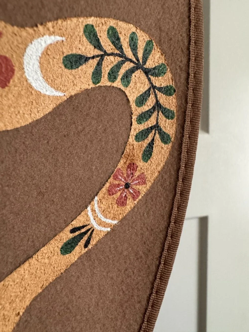 Hand-Painted Olive & Pique Wool Hat w/ Custom Artisan Snake & Moon Design